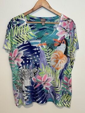 Chicos Tropical Print T Shirt Size 3 / XL